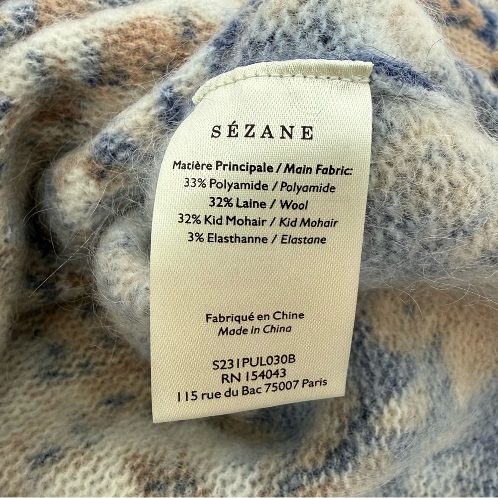 Sezane Blue and Cream Floral Crewneck Sweater - Picture 8 of 9